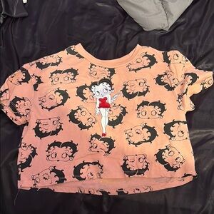 Betty Boop Orange and Black Crop Top Cartoon Print
